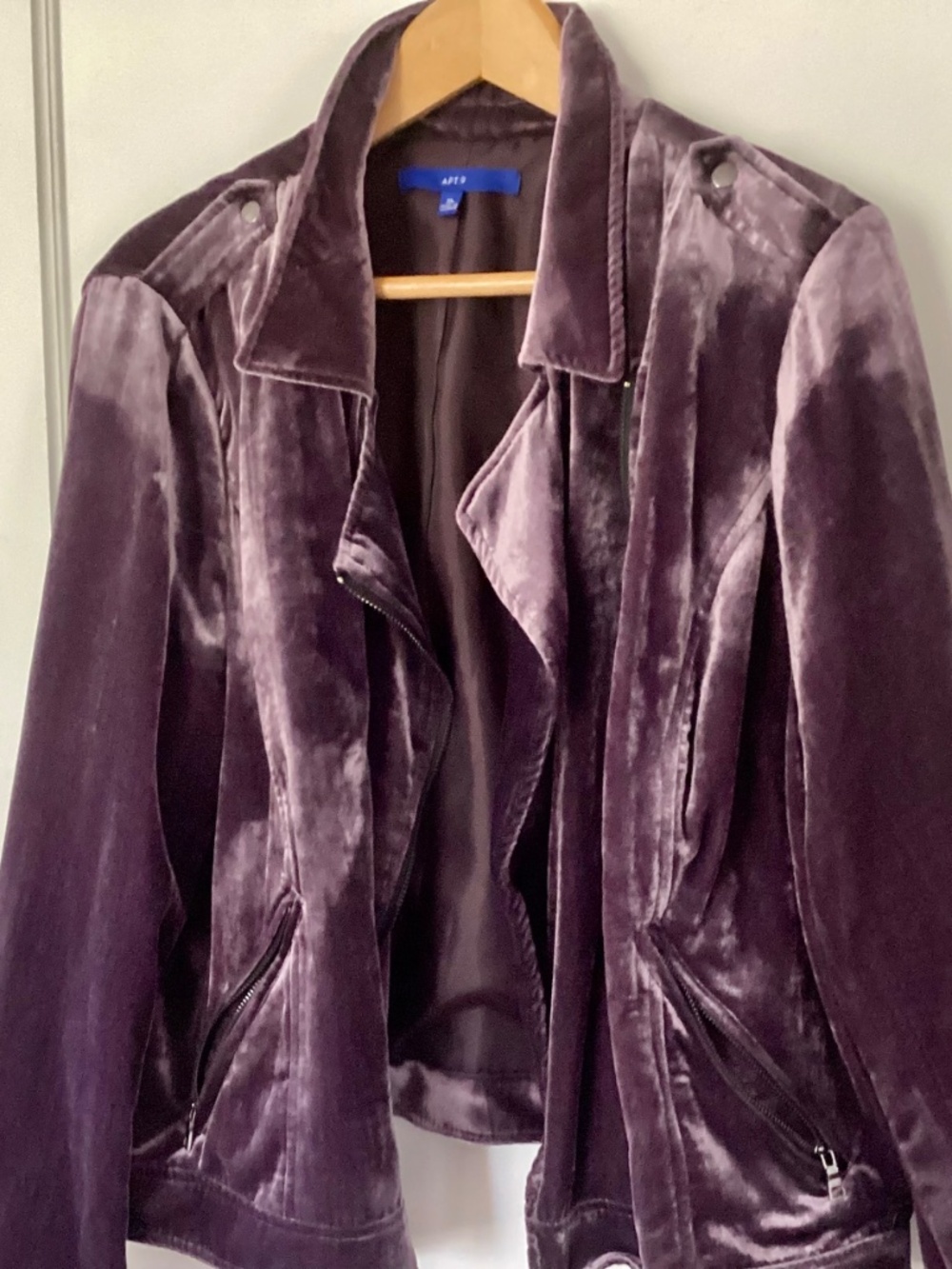 Apt. 9 moto jacket Purple Velvet Size XL Asymmetrical Zipper Party Going Out - Picture 2 of 12